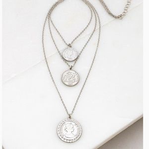 Silver Trio Layer Coin Charm Necklace